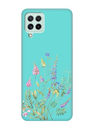 Матовий бірюзовий чохол на samsung galaxy m32/m22/a22 4g :: квіткова ідилія (принт 382)