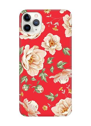 Матовый красный чехол на iphone 11 pro max :: цветы пастельные (принт 277)