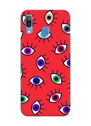 Матовый красный чехол на samsung galaxy a30 (2019) / a20 (2019) :: разноцветные глаза (принт 336)