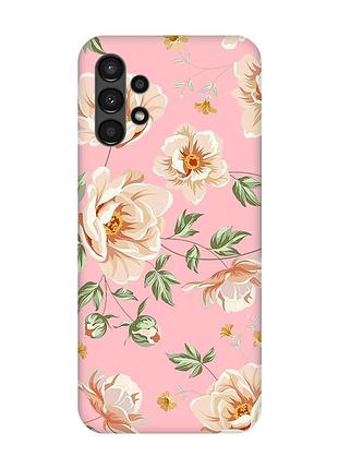 Матовый розовый чехол на samsung a13 4g :: цветы пастельные (принт 277)