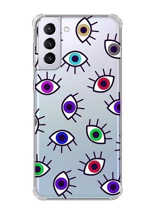 Чехол с утолщёнными углами на samsung galaxy s21 plus :: разноцветные глаза (принт 336)