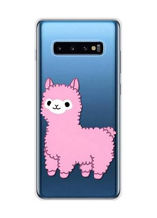 Прозрачный чехол на samsung galaxy s10 plus :: лама розовая (принт 100)