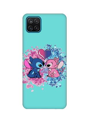 Матовий бірюзовий чохол на samsung galaxy a12 стіч і ангел (принт 391)