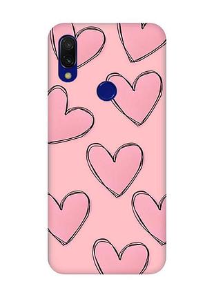 Матовый чехол с розовыми боками на xiaomi redmi 7 :: сердечка розовые /принт 78/