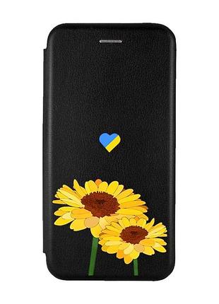 Чохол-книжка з малюнком для samsung galaxy a12 чорний :: жовті квіти (принт 364)