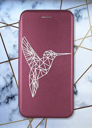 Чехол-книжка с рисунком на iphone 7/8/se 2020 :: бордовый :: колибри (принт 123)