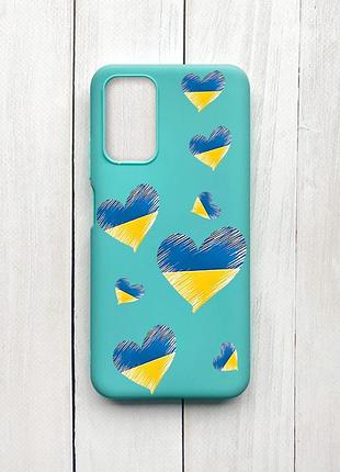 Матовий чохол на xiaomi redmi 9t бірюзовий сердечка. україна (принт 258)