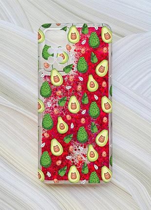 Чехол с плавающими блестками на xiaomi redmi note 11 pro розовый авокадо с котиками (принт 301)