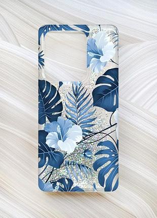 Чохол з плаваючими блискітками на xiaomi redmi note 13 4g сріблястий тропіки (принт 373)