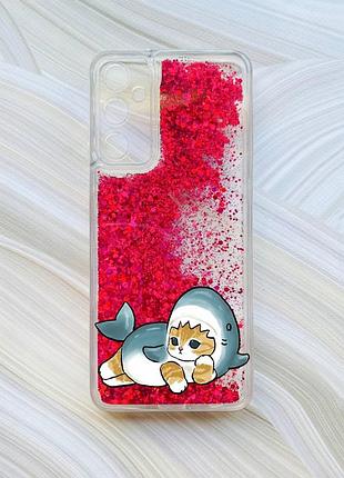 Чехол с плавающими розовыми блестками на samsung a15 (a155) / m15 котенок акула (принт 355)