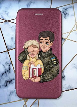Чехол-книжка бордовый на xiaomi redmi note 12 подарок победа (принт 178)