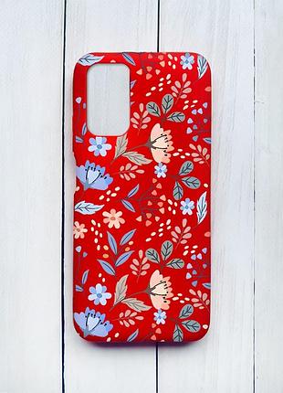 Матовий чохол на xiaomi redmi 9t червоний :: квітковий фон (принт 371)