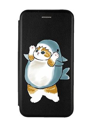 Чехол-книжка черный с рисунком на samsung galaxy m51 котенок акула (принт 379)