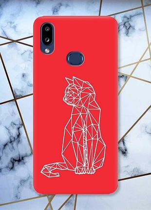 Матовый красный чехол на samsung galaxy а10ѕ a107 кошечка принт 125