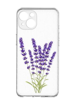 Прозрачный чехол с защитой камер на iphone 15 :: лаванда (принт 28)