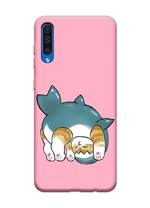 Матовый розовый чехол на samsung galaxy a50 (2019) a505/a30s :: котенок акула (принт 378)
