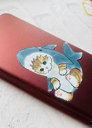 Чехол-книжка с рисунком для xiaomi redmi note 8 pro бордовый :: котёнок (принт 120) 2