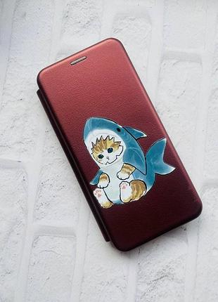 Чехол-книжка с рисунком для xiaomi redmi note 8 pro бордовый :: котёнок (принт 120) 3