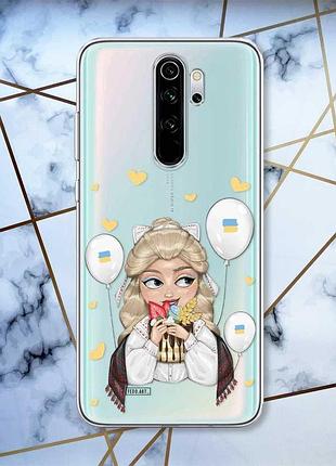 Прозрачный чехол на xiaomi redmi note 8 pro патриотический дизайн украинка со сладостями (принт 175)