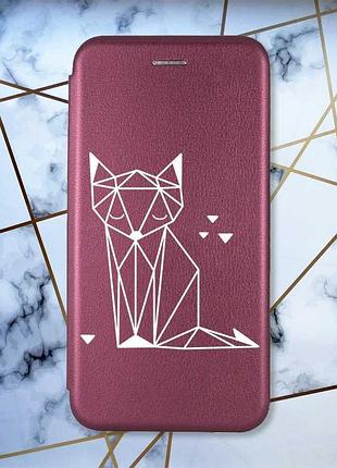 Чохол-книжка з малюнком для samsung galaxy a55 (a556) бордовий :: лисиця (принт 127)