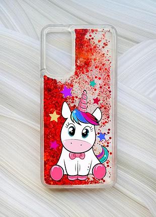 Чехол с плавающими красными блестками на xiaomi redmi note 11 единорог (принт 102)