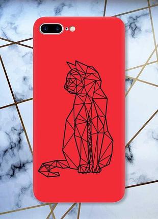 Матовий червоний чохол на iphone 7 plus/8 plus :: котик (принт 124)