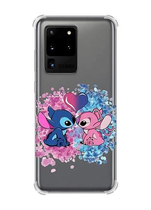 Чехол с утолщёнными углами на samsung galaxy s20 ultra стич и ангел (принт 391)