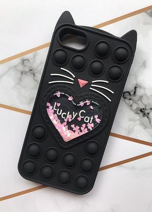 Чохол попит антистрес поп-іт pop it на iphone 6/6s котик з сердечком чорний