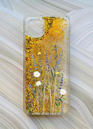 Чохол з плаваючими блискітками на samsung galaxy a04 золотий польові квіти (принт 270)