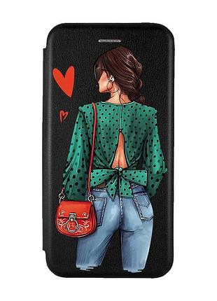 Чехол-книжка с рисунком для samsung galaxy a04e (a042) черный :: девушка в зеленом (принт 224)