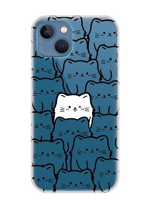 Прозрачный чехол на apple iphone 13 котики (принт 392)
