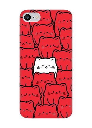 Матовый красный чехол на iphone 7 / 8 котики (принт 392)