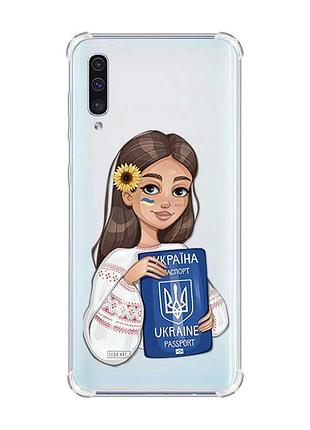 Чохол з потовщеними кутами на samsung galaxy а50 (2019) а505 :: дівчина з паспортом (принт 12)
