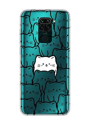 Прозрачный чехол на xiaomi redmi note 9 котики (принт 392)