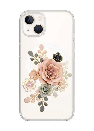 Магнитный чехол на iphone 15 plus с поддержкой magsafe :: розы (принт 275)
