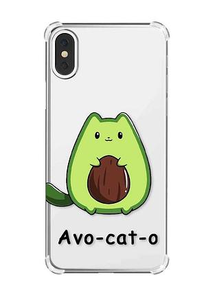Чехол с утолщёнными углами на iphone x/xs :: котик авокадо (принт 306)