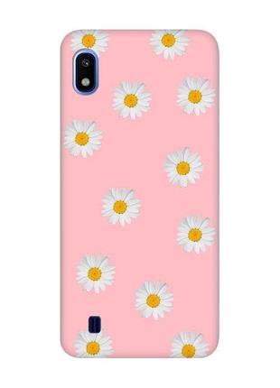 Матовый розовый чехол на samsung galaxy a10 (2019) a105 фон ромашки (принт 41)