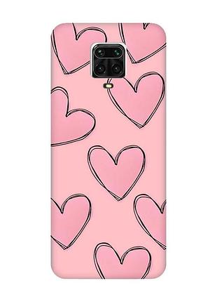 Матовий рожевий чохол на xiaomi redmi note 9 pro / 9s / 9 pro max сердечка рожеві (принт 78)