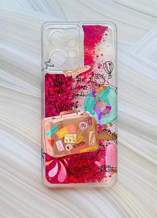 Чехол с плавающими розовыми блестками на xiaomi redmi note 12 4g путешествуй (принт 329)