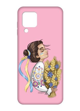 Матовий рожевий чохол на samsung galaxy m32/a22/m22 4g :: українка з колосками (патріотичний принт 172)
