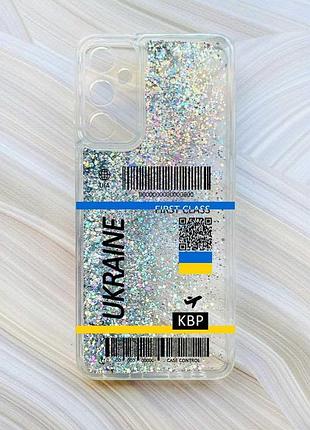 Чехол с плавающими блестками на samsung galaxy a24 (a245) серебристый :: авиабилет украина (принт 262)