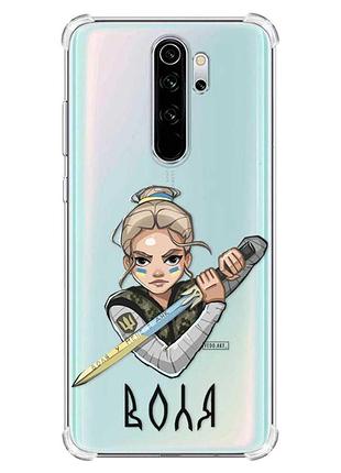 Чехол с утолщёнными углами на xiaomi redmi note 8 pro :: украинская защитница (патриотический принт 170)