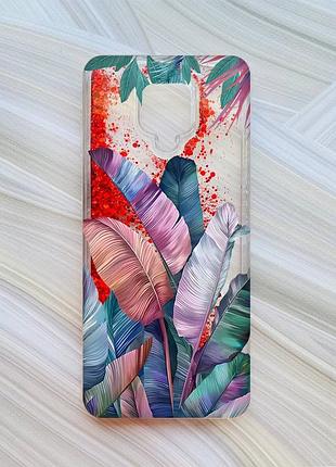 Чохол з плаваючими блискітками на xiaomi redmi note 9 pro/note 9s/note 9 pro max червоний :: тропіки (принт 372)