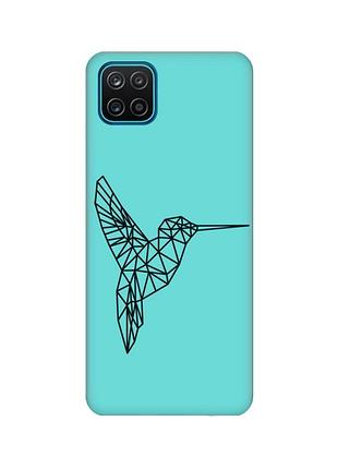Матовый бирюзовый чехол для samsung galaxy a12 :: колибри (принт 122)