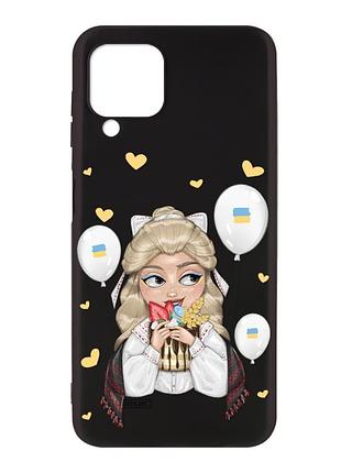 Матовый черный чехол на samsung galaxy a12 :: украинка со сладостями (патриотический принт 175)