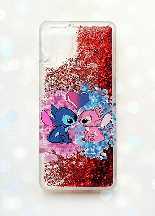 Чохол з плаваючими блискітками samsung galaxy a12 червоний стіч і ангел (принт 391)