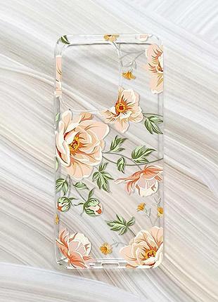 Прозрачный чехол на xiaomi redmi 13 цветы пастельные (принт 277)