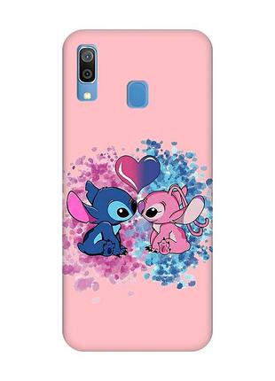 Матовый розовый чехол на samsung galaxy a30 (2019) / a20 (2019) стич и ангел (принт 391)