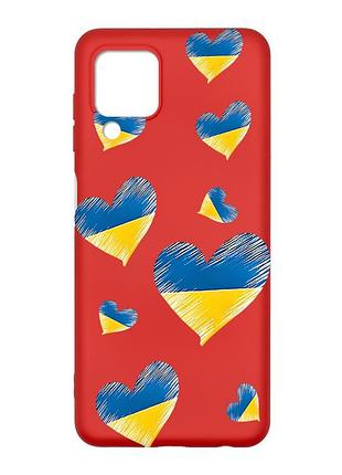 Матовий червоний чохол на samsung galaxy a22 4g/m32/m22 :: сердечка. україна (принт 258)