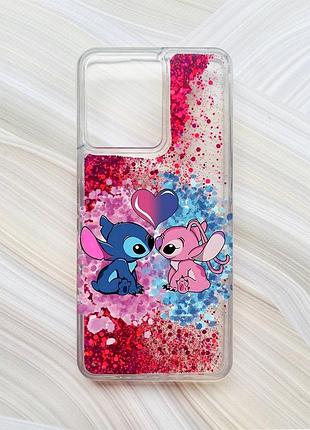 Чохол з плаваючими блискітками на xiaomi redmi 13c / poco c65 рожевий стіч і ангел (принт 391)